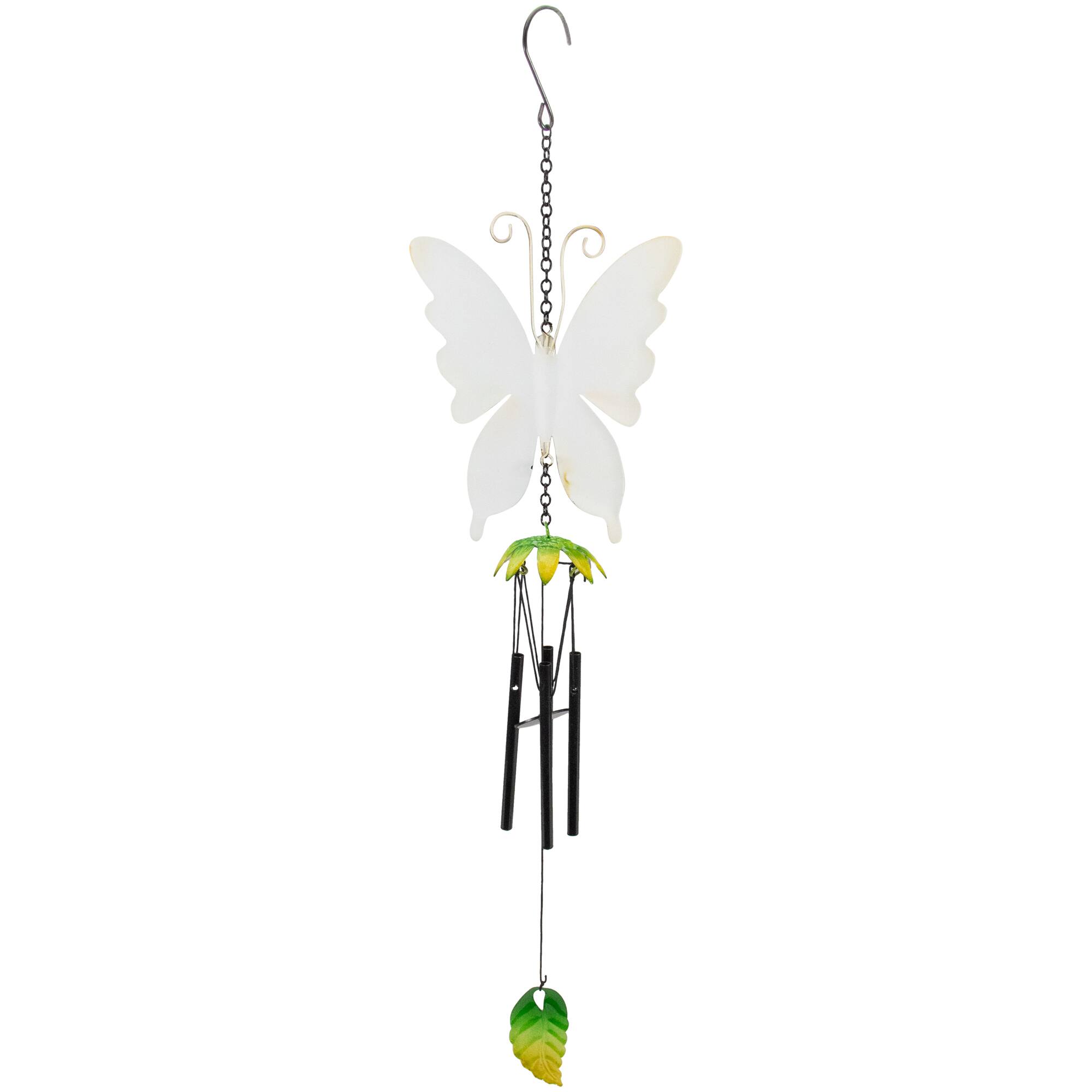 15.75" Orange & Green Metal Butterfly Outdoor Garden Windchime